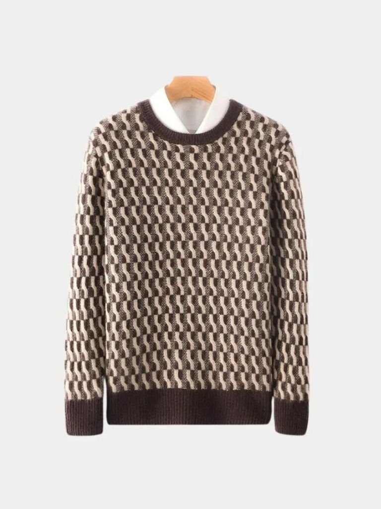 100% Wool Geometric Crew Neck Pullover Sweater - Vailor & Veil