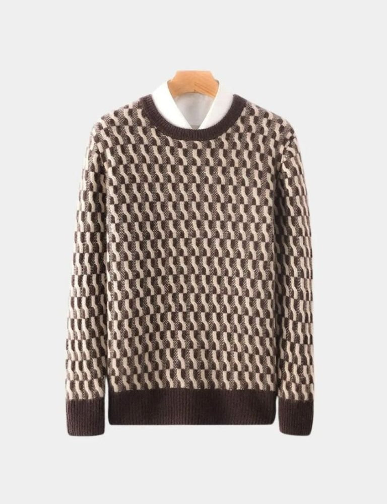 100% Wool Geometric Crew Neck Pullover Sweater - Vailor & Veil