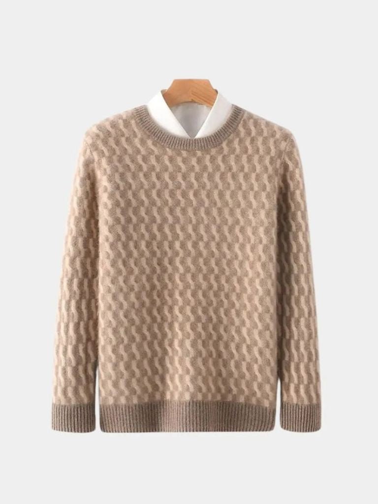 100% Wool Geometric Crew Neck Pullover Sweater - Vailor & Veil