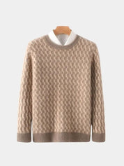 100% Wool Geometric Crew Neck Pullover Sweater - Vailor & Veil