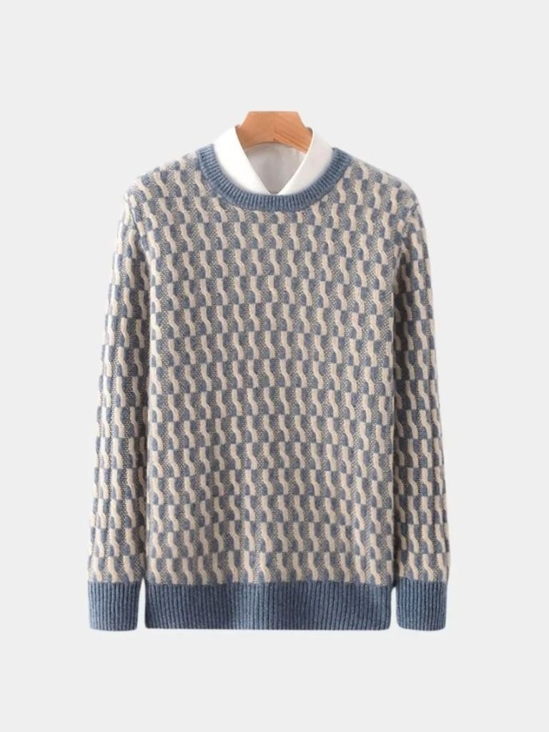 100% Wool Geometric Crew Neck Pullover Sweater - Vailor & Veil