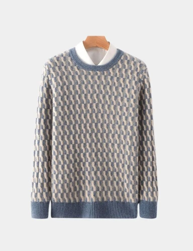 100% Wool Geometric Crew Neck Pullover Sweater - Vailor & Veil