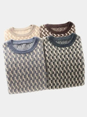 100% Wool Geometric Crew Neck Pullover Sweater - Vailor & Veil