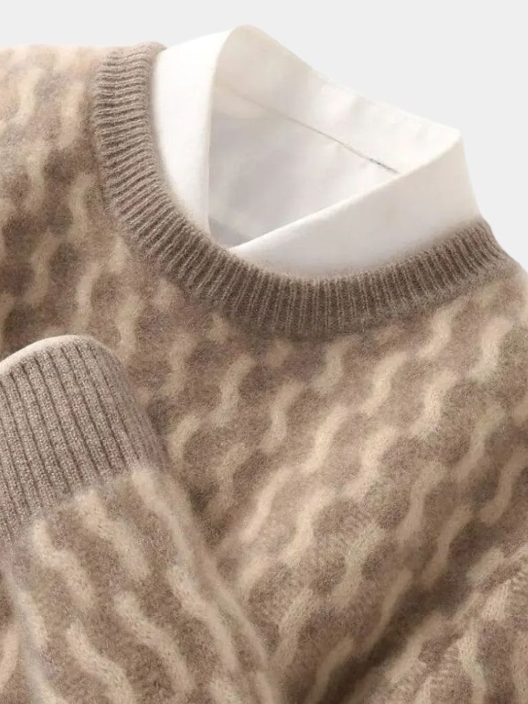 100% Wool Geometric Crew Neck Pullover Sweater - Vailor & Veil