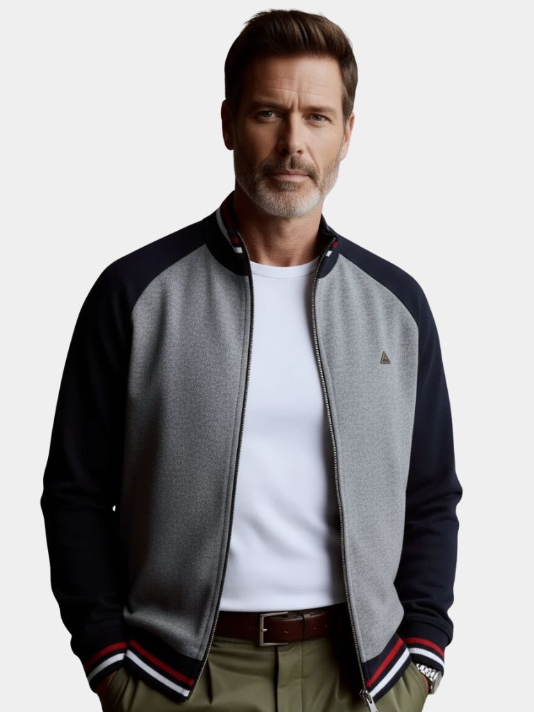 Zipper Color Block Standing Collar Cardigan Sweater - Vailor & Veil