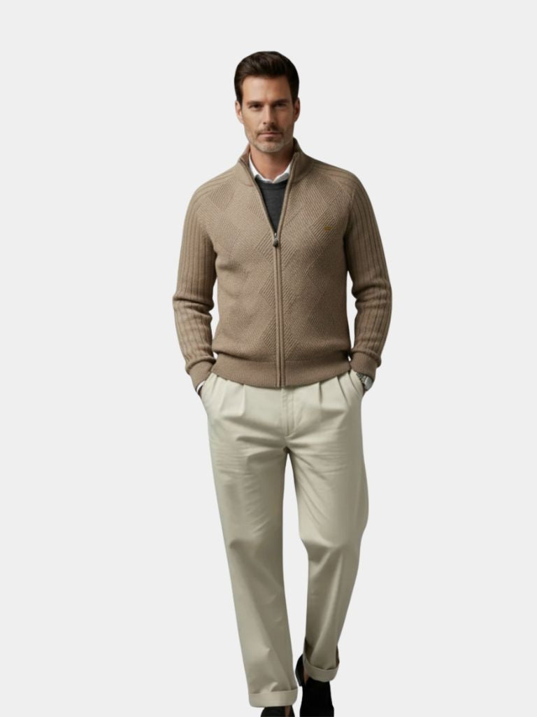 Knit Zipper Jacquard Solid Color Cardigan Sweater - Vailor & Veil