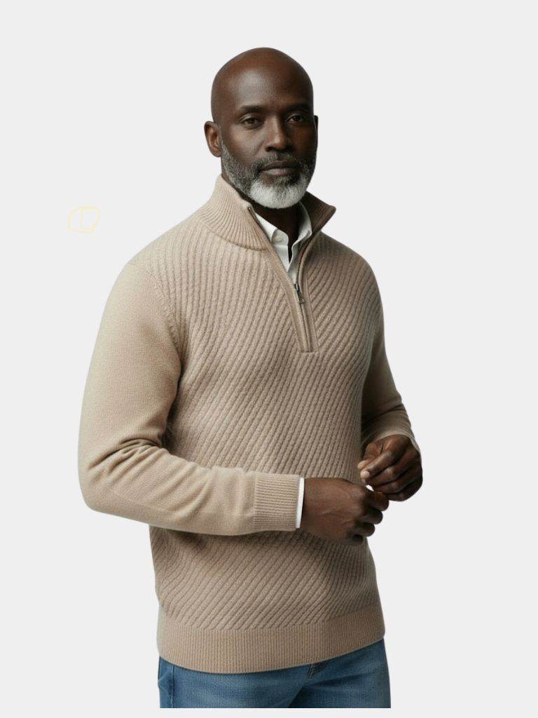 Stripe Quarter Zip Wool Sweater - Vailor & Veil