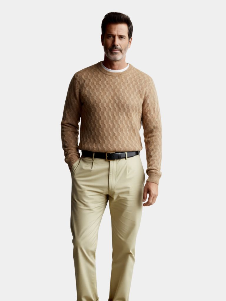 100% Wool Geometric Crew Neck Pullover Sweater - Vailor & Veil