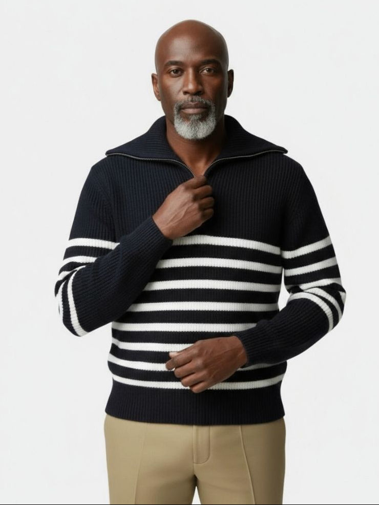 Casual Striped Zip Up Sweater - Vailor & Veil
