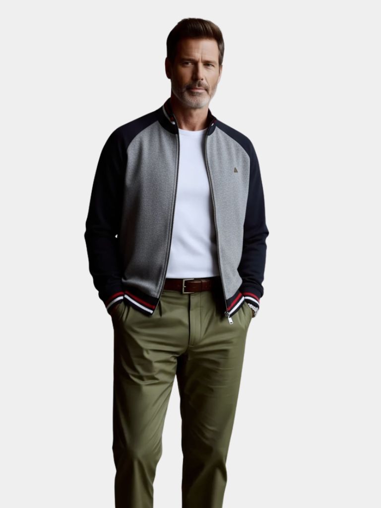 Zipper Color Block Standing Collar Cardigan Sweater - Vailor & Veil