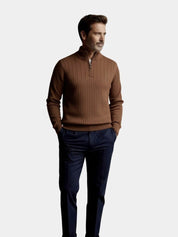 Cotton Knit Vertical Stripes Quarter-Zip Sweater - Vailor & Veil