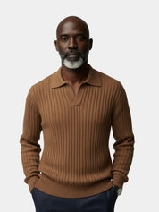 V-Neck Polo Sweater Ribbed - Vailor & Veil