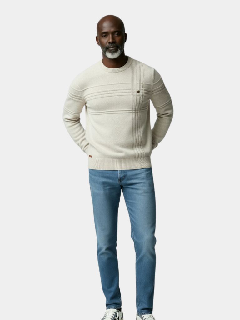 Cotton Knitted Stripped Crew Neck Pullover Sweater - Vailor & Veil