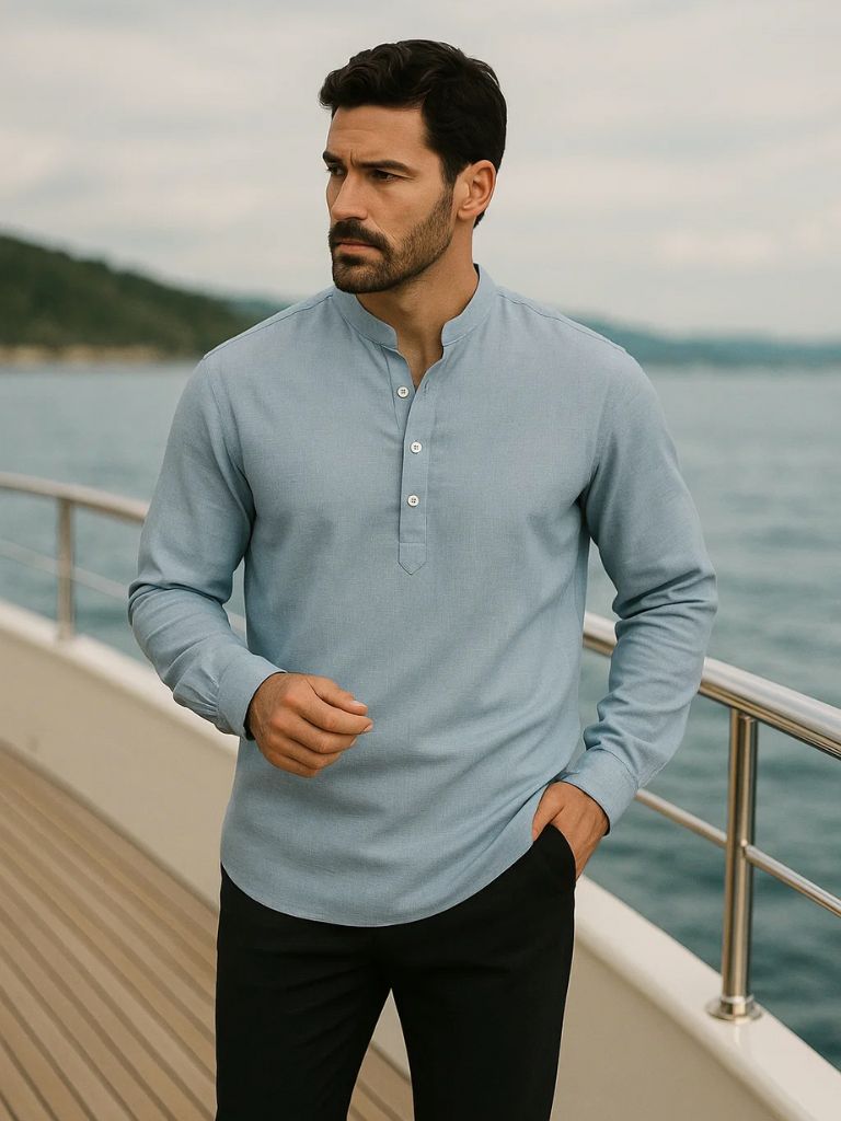 Casual Henley Neck Long Sleeve T-Shirt - Vailor & Veil