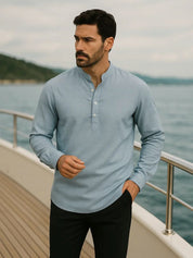 Casual Henley Neck Long Sleeve T-Shirt - Vailor & Veil