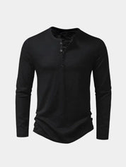 Casual Henley Neck Long Sleeve T-Shirt - Vailor & Veil