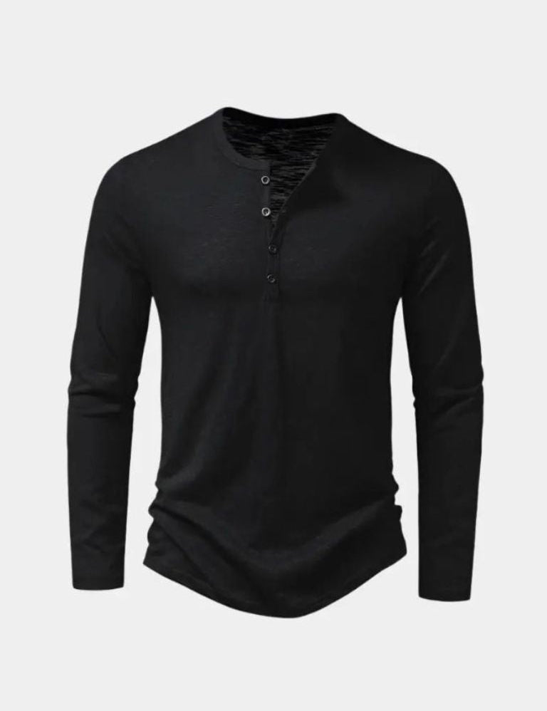 Casual Henley Neck Long Sleeve T-Shirt - Vailor & Veil