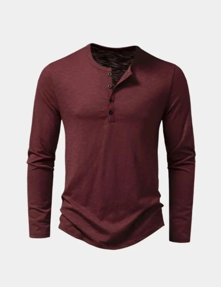 Casual Henley Neck Long Sleeve T-Shirt - Vailor & Veil