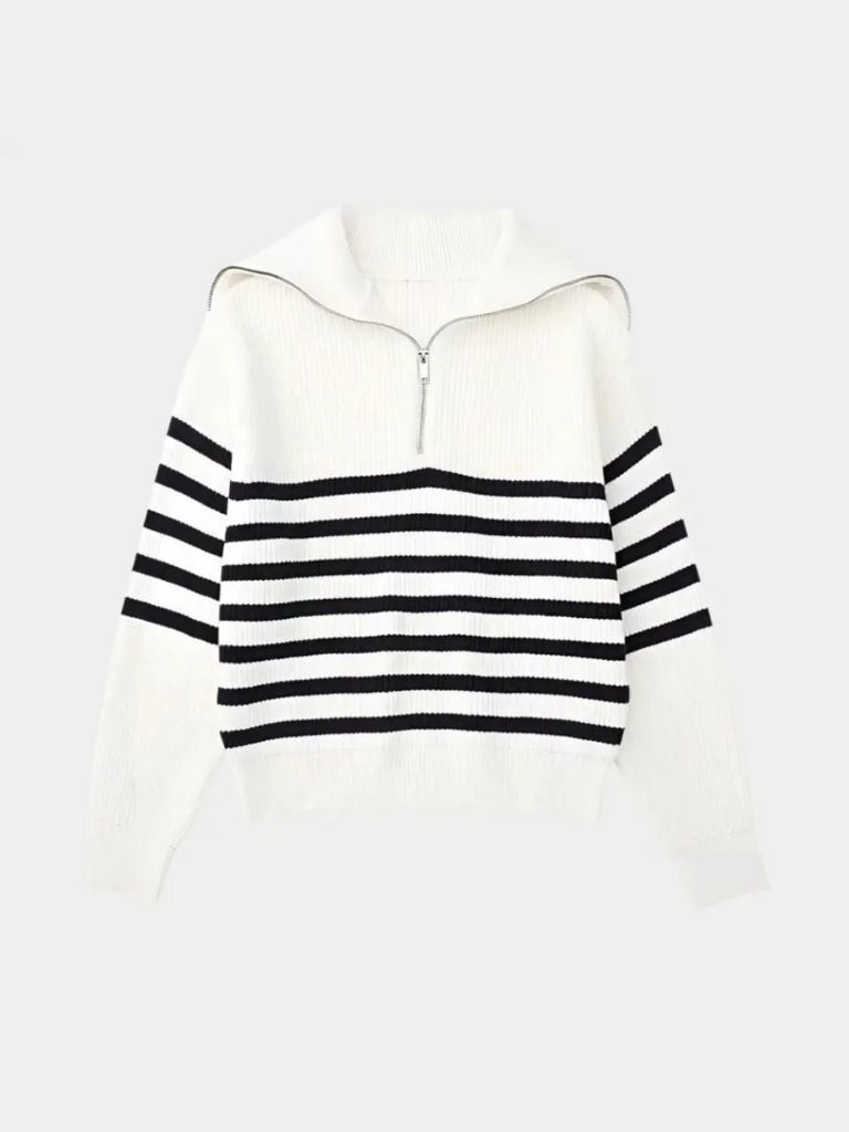 Casual Striped Zip Up Sweater - Vailor & Veil