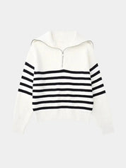 Casual Striped Zip Up Sweater - Vailor & Veil