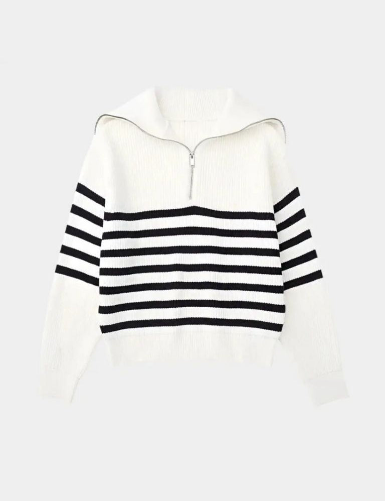 Casual Striped Zip Up Sweater - Vailor & Veil