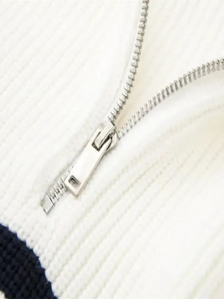 Casual Striped Zip Up Sweater - Vailor & Veil