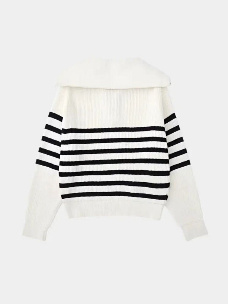 Casual Striped Zip Up Sweater - Vailor & Veil