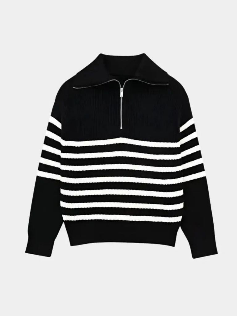 Casual Striped Zip Up Sweater - Vailor & Veil