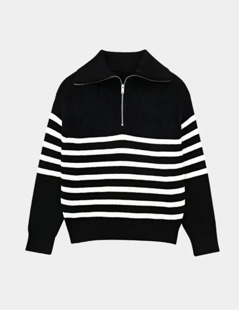 Casual Striped Zip Up Sweater - Vailor & Veil