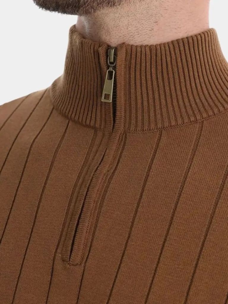Cotton Knit Vertical Stripes Quarter-Zip Sweater - Vailor & Veil