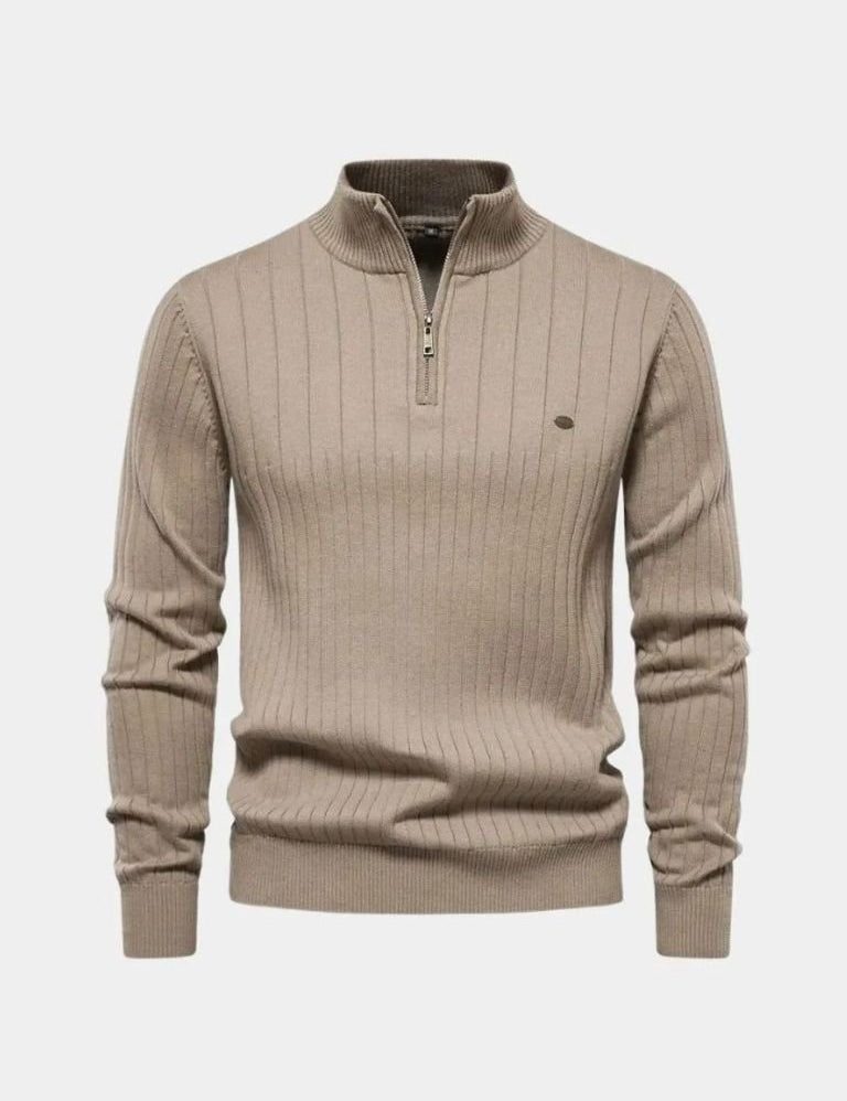 Cotton Knit Vertical Stripes Quarter-Zip Sweater - Vailor & Veil