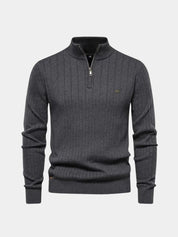 Cotton Knit Vertical Stripes Quarter-Zip Sweater - Vailor & Veil