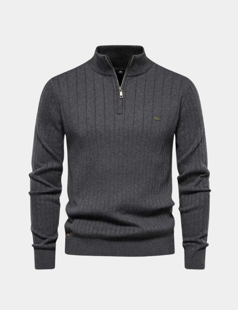 Cotton Knit Vertical Stripes Quarter-Zip Sweater - Vailor & Veil