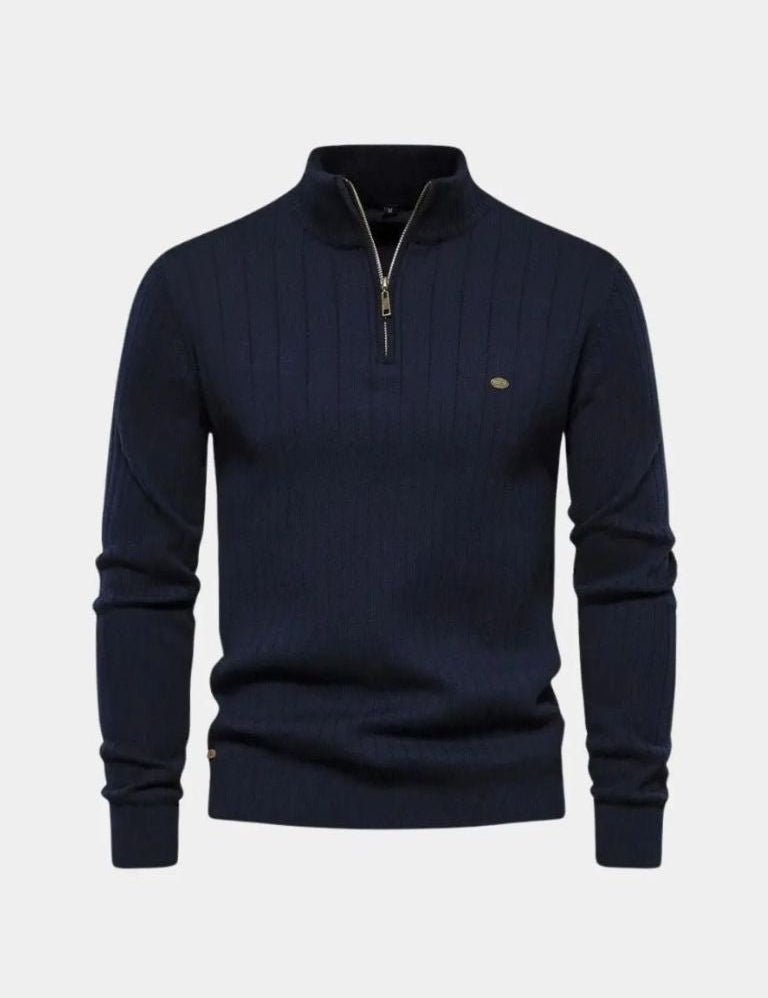 Cotton Knit Vertical Stripes Quarter-Zip Sweater - Vailor & Veil