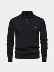 Cotton Knit Vertical Stripes Quarter-Zip Sweater - Vailor & Veil