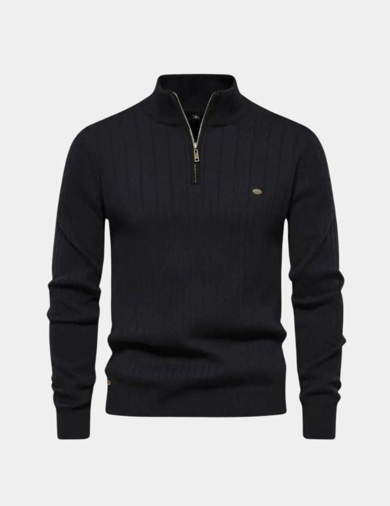 Cotton Knit Vertical Stripes Quarter-Zip Sweater - Vailor & Veil