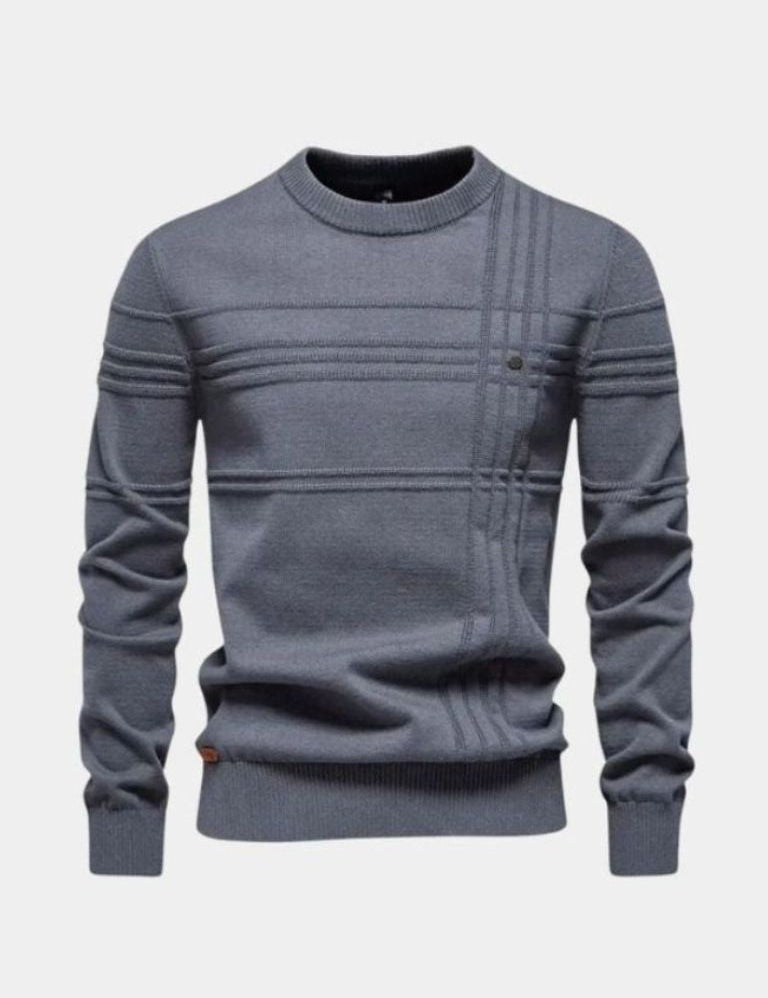 Cotton Knitted Stripped Crew Neck Pullover Sweater - Vailor & Veil