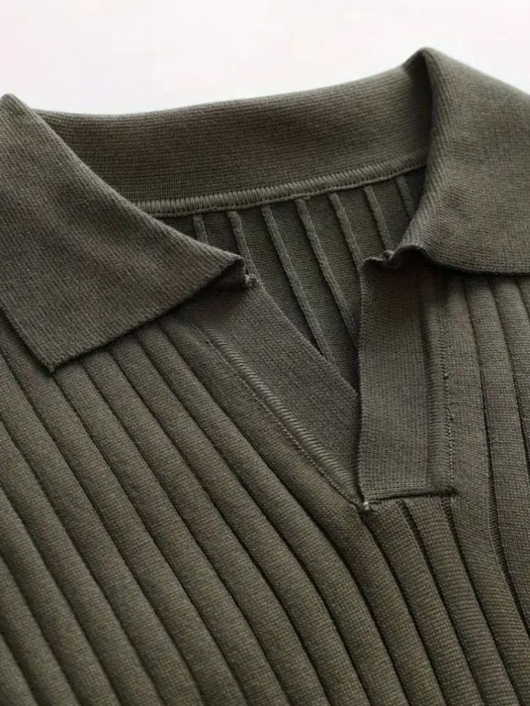 Elegant Open Collar Long Sleeve Polo - Vailor & Veil