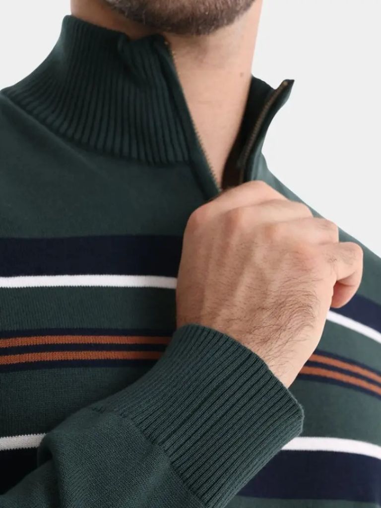 Knit Striped Quarter-Zip Jumper Sweater - Vailor & Veil