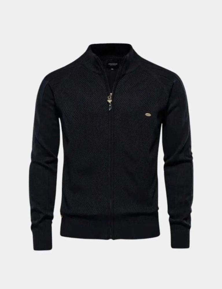 Knit Zipper Jacquard Solid Color Cardigan Sweater - Vailor & Veil