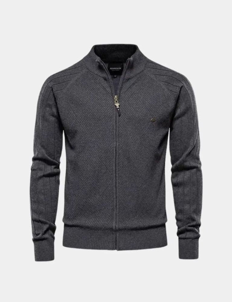 Knit Zipper Jacquard Solid Color Cardigan Sweater - Vailor & Veil