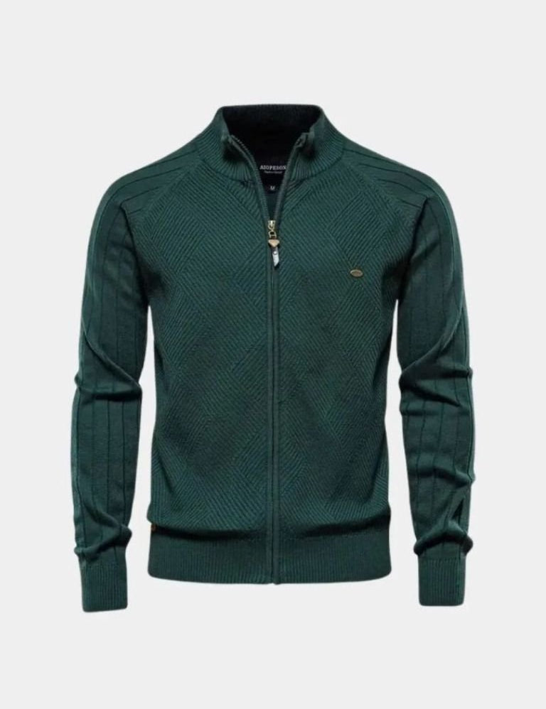 Knit Zipper Jacquard Solid Color Cardigan Sweater - Vailor & Veil