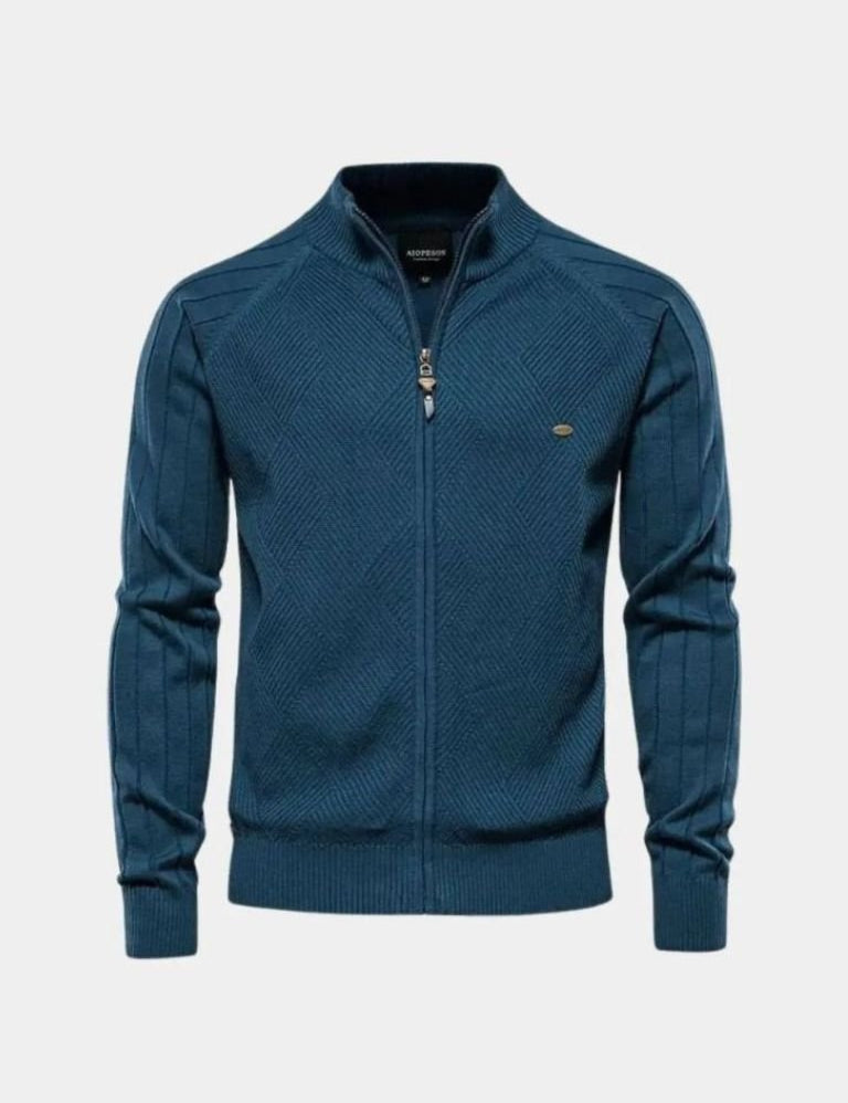 Knit Zipper Jacquard Solid Color Cardigan Sweater - Vailor & Veil