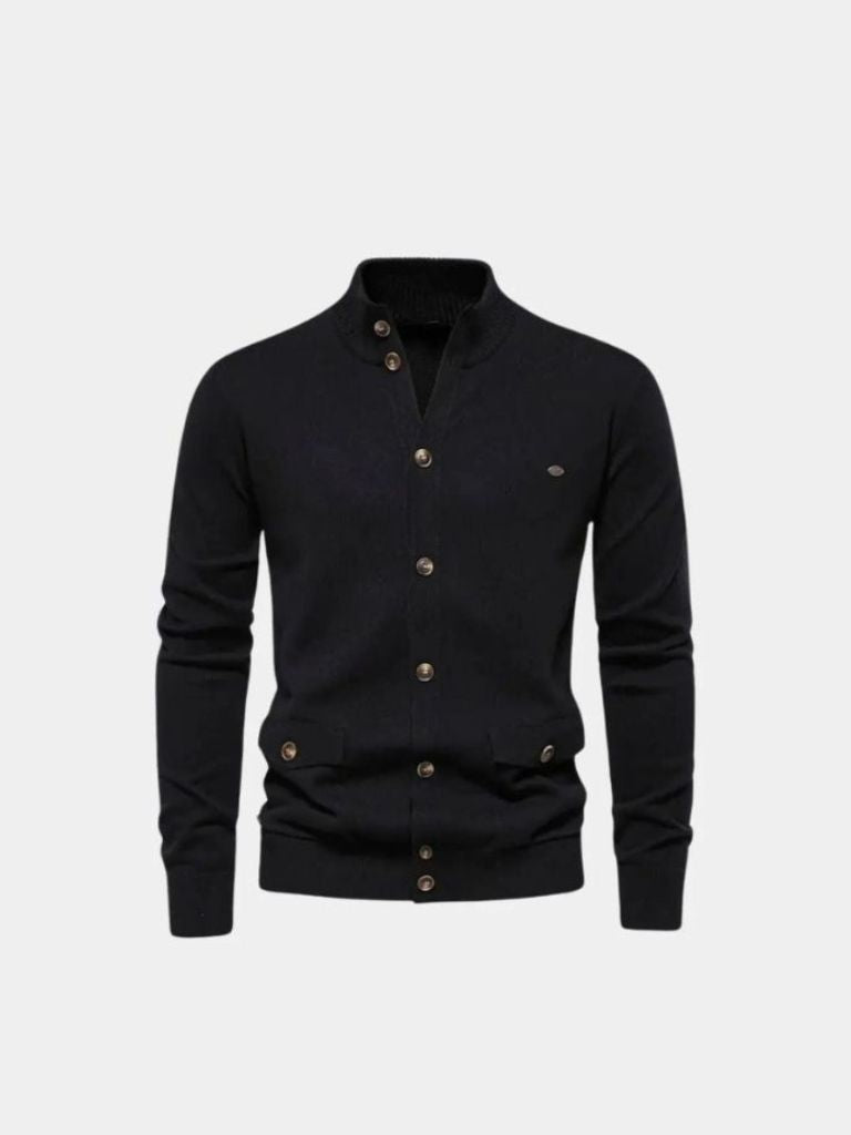 Knitted Stand Collar Cotton Cardigan - Vailor & Veil