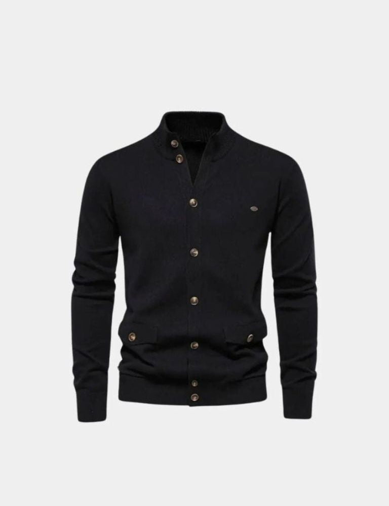 Knitted Stand Collar Cotton Cardigan - Vailor & Veil