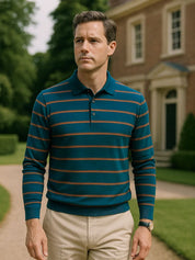 Navy Sunset Striped Polo - Vailor & Veil