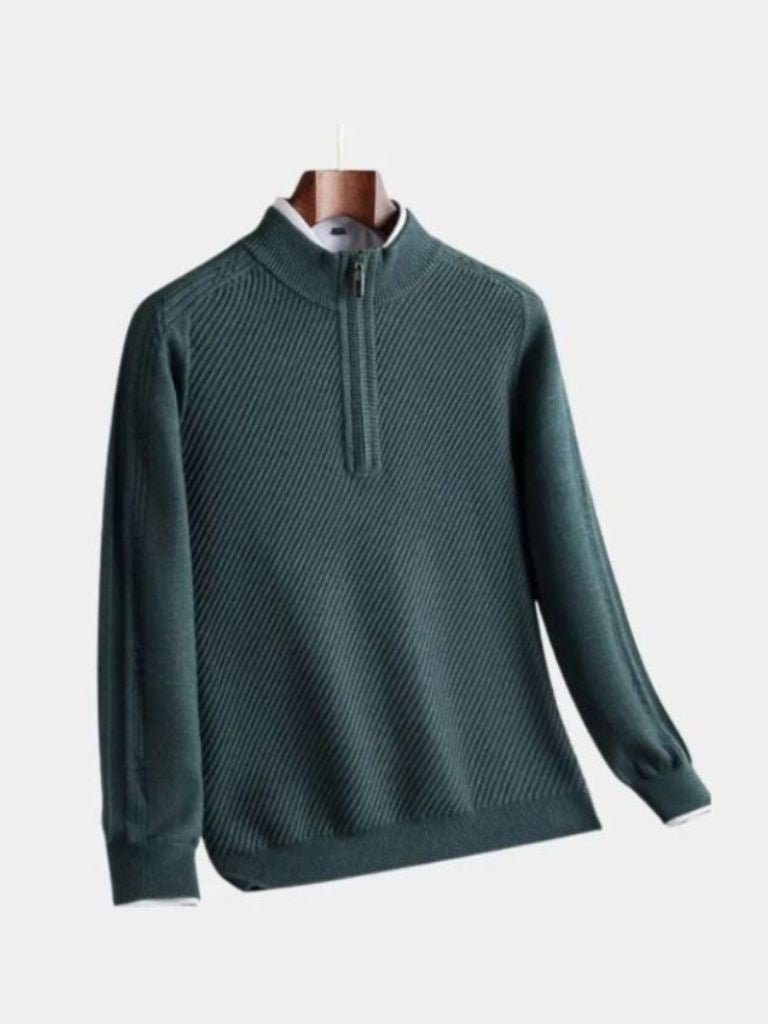 Stripe Quarter Zip Wool Sweater - Vailor & Veil