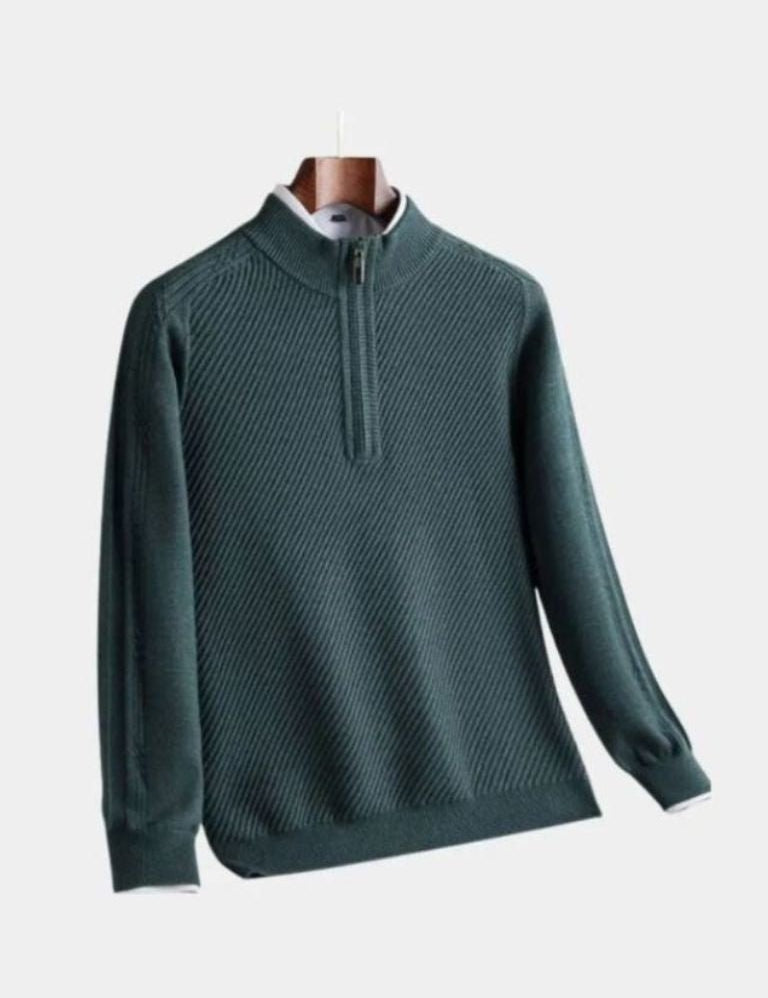 Stripe Quarter Zip Wool Sweater - Vailor & Veil