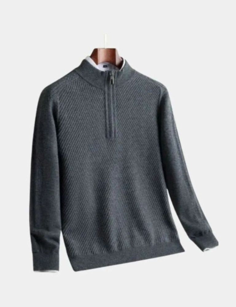 Stripe Quarter Zip Wool Sweater - Vailor & Veil