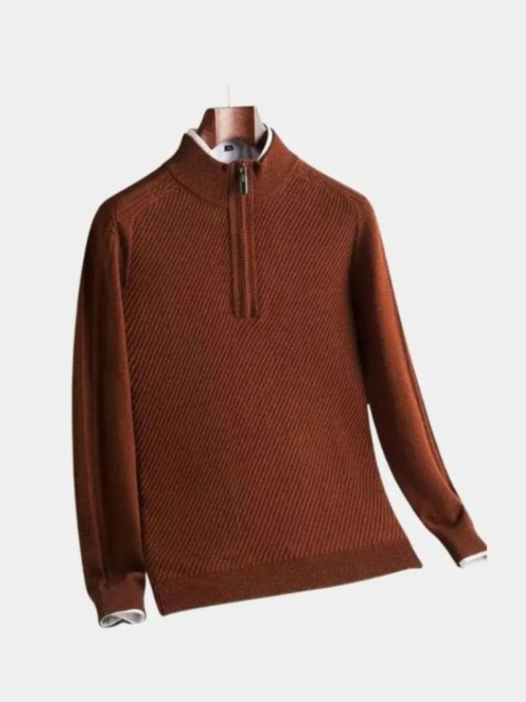 Stripe Quarter Zip Wool Sweater - Vailor & Veil